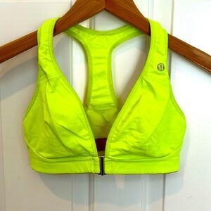 Lululemon Neon Yellow Racerback Plunge Front Close Sports Bra 34D